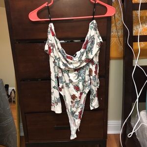 floral off the shoulder body suit.